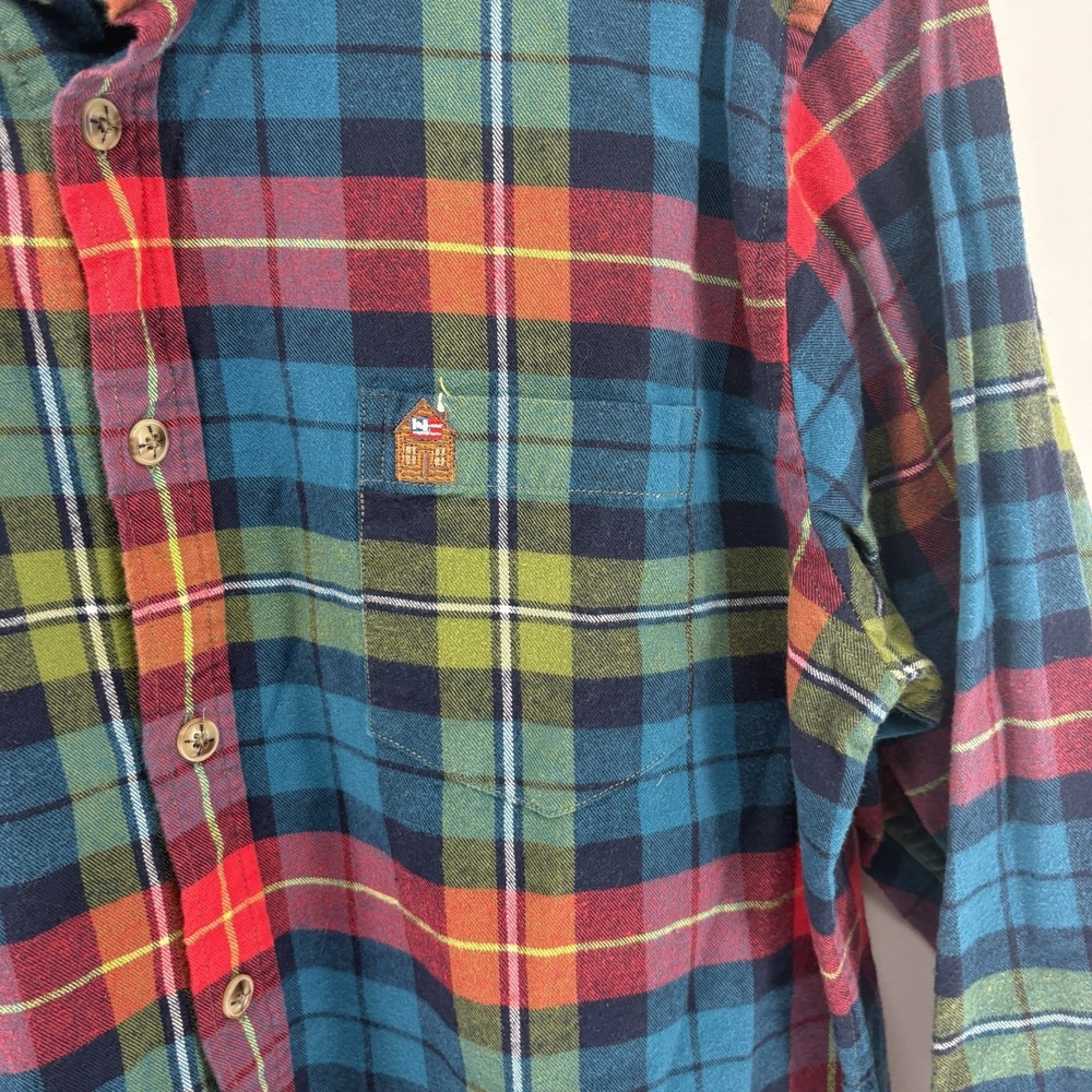Kiel James Patrick Mens L Cozy Cabin Plaid Flannel Shirt 100% Cotton Embroidered - Picture 4 of 10